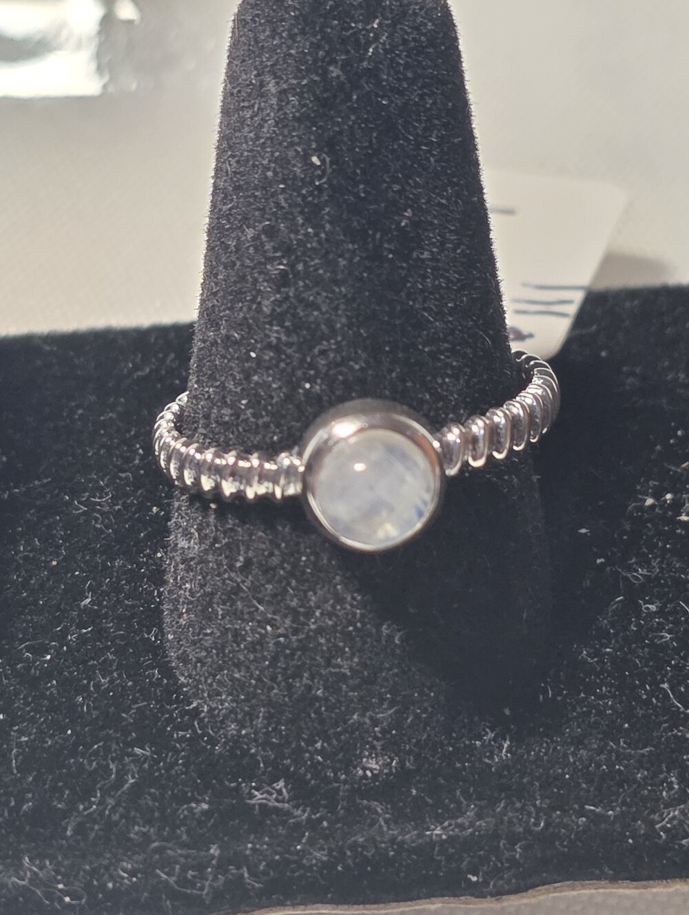 Sterling Silver 925 Rainbow Moostone Beaded Ring - Silver